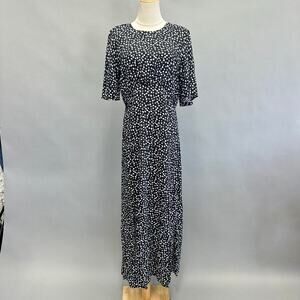 Topshop Austin‎ black & white dot print flutter sleeve maxi dress size 10 NWT
